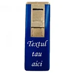 Bricheta metalica gravata personalizata cu textul tau, cu gaz, antivant, reincarcabila, albastra, cutie, OEM