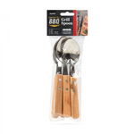 Set linguri BBQ - 6 piese - maner lemn