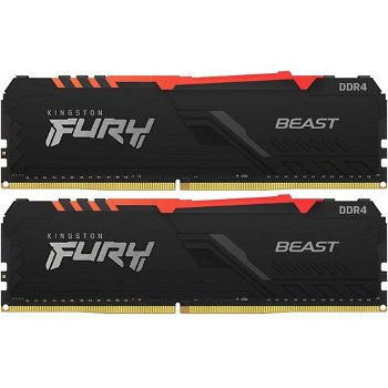 Memorie RAM Kingston FURY Beast RGB, KF437C19BBAK2/16, 16GB, DDR4, 3733MHz, CL19, Dual Channel Kit, Kingston Fury