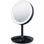 Oglinda cosmetica cu LED Beurer BS 45, 17.5 cm, Normal/Marire 5x, Senzor tactil, Functie intunecare, Negru, Beurer