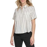 Imbracaminte Femei Calvin Klein Short Sleeve Button Front WhiteBlack Combo, Calvin Klein