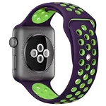 Curea iUni compatibila cu Apple Watch 1/2/3/4/5/6/7, 38mm, Silicon Sport, Purple/Green, iUni
