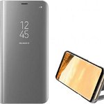 Husa Carte Clear View pentru Samsung Galaxy A12, Functie Stand, Argintiu, Clear View