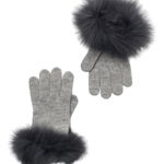 Accesorii Femei Sofia Cashmere Genuine Fox Fur Trim Cashmere Gloves 020GRY