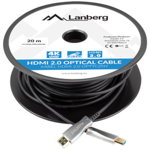 Cablu HDMI 20m prin fibra optica, 4K, CA-HDMI-20FB-0200-BK, LANBERG
