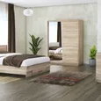 Mobila dormitor Beta, pat 160 x 200 cm, dulap, comoda, 2 noptiere, sonoma