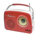 Radio portabil Akai, 11 W, player MP3, USB, supot cardSD, jack Aux-In, display LED, model retro, Rosu