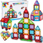 Set de constructie Magnetic Tiles, MalPlay, 45 piese 3D, Multicolor