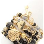 Bijuterii Femei Olivia Welles Charm Stretch Bracelets - Set of 6 Gold Black