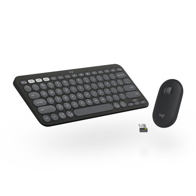 Kit mouse si tastatura wireless LOGITECH Pebble 2 Combo, Bluetooth, grafit