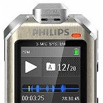Reportofon digital Philips DVT6510, 8 GB, FM, sensor miscare, slot MicroSD, LCD, 3 microfoane, telecomanda wireless, plug & play, carcasa din metal, adaptor XLR (Auriu/Gri)