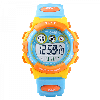 Ceas de copii sport SKMEI 1451 waterproof 5ATM cu cronometrualarma data si iluminare ecran galben, Skmei