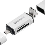 Cititor de carduri Sandberg, USB-C+USB+MicroUSB, alb, Sandberg