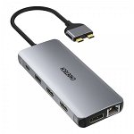 Hub Choetech Multifunctional 12 in 1, 2x USB Type C - USB Type C Thunderbolt 3 100W Gri Aluminiu - 4977370