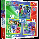 Set puzzle 3 in 1 Trefl Eroi in Pijama, Gata de actiune, 1x20 piese, 1x36 piese, 1x50 piese, Trefl