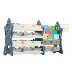 Organizator pentru jucarii si carti, cu 4 rafturi si 14 cosulete depozitare, cos baschet, ABS, albastru, LEXI, 124cm x 36cm x 72cm