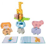 Jucarie Montessori de echilibru, Set 10 animale de stivuit, din lemn, Krista