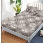 Husa de pat cu elastic 180x200 din Bumbac Finet + 2 Fete de Perna - Gri Geometric, ELEGANT HOME PUCIOASA