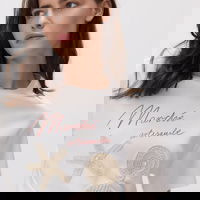 Reserved - Tricou cu aplicație croșetată - nude, Reserved