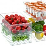Set de 4 organizatoare pentru frigider FINEW, plastic, transparent, 25,5 x 14,5 x 7,6 cm