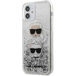 Husa pentru iPhone 12 Mini, Karl Lagerfeld, KLHCP12SKCGLSL, Liquid Glitter Karl and Choupette Head Collection, Argintiu
