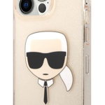 Husa de protectie Karl Lagerfeld Full Glitter Karl Head pentru Apple iPhone 13 Pro, Aurie