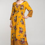 Rochie lunga galbena boho cu imprimeu floral Angy, Orient Maya