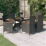 Set mobilier pentru grădină cu perne, 7 piese, negru