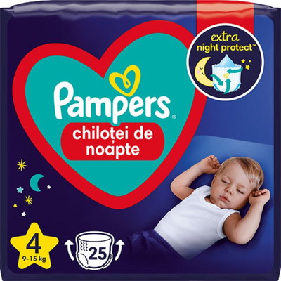 Scutece chilotel de noapte PAMPERS Night Pants Value Pack nr 4, Unisex, 9-15 kg, 25 buc