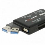 Cititor de carduri USB 3.2 Gen1-A pentru carduri de memorie CF / SD / Micro SD / MS / M2 / xD, Delock 91758, Delock