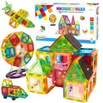 Set de Constructie, Magnetic Tiles 3D, 70 Piese colorate, Jucarie Creativa si Educationala STEM VisionHub®, multiple forme de constructie, Dezvoltarea Abilitatilor Motrice si a Imaginatiei, Multicolor, VisionHub