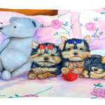 Caroline`s Treasures Yorkie Pui trei într-un rând Canvas Fabric pernă decorativă Multi 12H x16W, 