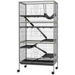 PawHut Colivie pentru Rozătoare cu 4 Intrări Multi-Nivel cu Hamac, Cușcă Metalică & PP, 80x52x159 cm, Argintiu și Negru | Aosom Romania, PawHut