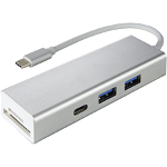 Hub USB 135759 Aluminium USB 3.1 Type-C 1:3  2 x USB-A USB-C cititor de carduri Argintiu, Hama