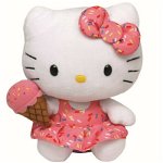 TY - Jucarie din plus Beanie babies , Hello Kitty , 15 cm, Cu inghetata