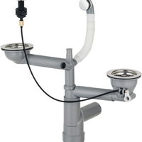 Sifon chiuveta bucatarie doua cuve, cu preaplin si ventil cu dop automat Deante Space-Saver Lux, Deante