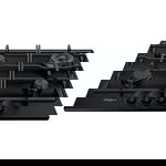 Plita incorporabila Whirlpool TKRL 661 NB, Gaz, 4 zone gatit, Gratar fonta, Aprindere electrica, 60 cm, Negru