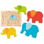 Puzzle stratificat din lemn elefantel Goki, Goki