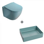 Set vas wc rimless cu capac soft close plus lavoar baie dreptunghiular verde turcoaz mat, Foglia