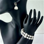 Set accesorii Precious Pearls cu cercei și brățară din perle artizanale, in cutie cadou, Alb, 