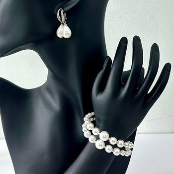 Set accesorii Precious Pearls cu cercei și brățară din perle artizanale, in cutie cadou, Alb, 