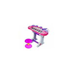 Orga electrica pentru copii, cu stativ, scaun, microfon si slot USB, LeanToys, roz, 3466, LeanToys