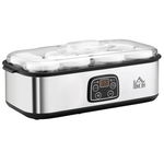 HOMCOM Mașină de Iaurt 30W cu 8 Recipiente, Cronometru și Temperatură Reglabilă 20-55°C, Argintiu | Aosom Romania, HOMCOM