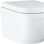 Set vas WC GROHE Euro Ceramic 39554000, montaj suspendat, evacuare orizontala, cu capac, alb