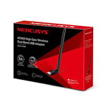 MERCUSYS Adaptor USB Dual Band High Speed Wireless AC650, până la 200 Mbps în banda 2,4 GHz și 433 Mbps în banda de 5 GHz, Antena Haigh-Gain 5dBi, Standarde Wireless: IEEE 802.11b/g/n, IEEE 802.11a/n/ac, USB 2.0, Windows10/8.1/8/7/XP .