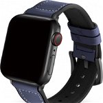 Curea pentru ceas GerbGorb, compatibila cu Apple Watch Band 49mm 45mm 44mm 42mm, , albastru inchis, piele/silicon, 20 mm