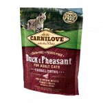 Carnilove Hairball Control, Rață și Fazan, hrană uscată fără cereale pisici, limitarea ghemurilor de blană, 6kg, Carnilove