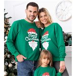 Haine de Craciun Set Bluze de Craciun Familie cu Maneca Lunga Bumbac Verde model Merry Christmas