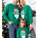 Haine de Craciun Set Bluze de Craciun Familie cu Maneca Lunga Bumbac Verde model Merry Christmas