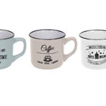 Set 3 cani Coffe, 330 ml, ceramica, alb/bej/verde, Excellent Houseware